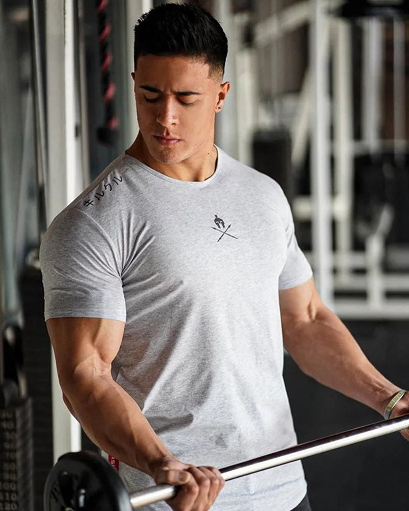 Men T Shirts Fashion Summer Bodybuilding Printed Tshirt Men GYM Fitness Workout O-Neck Show Muscle