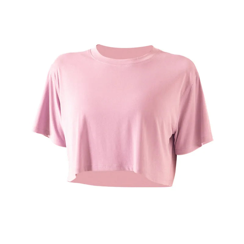 New Women Loose Crop Top Modal Short Sleeve T-Shirt Fitness Workout Activewear Quick Dry Breathable Blouse