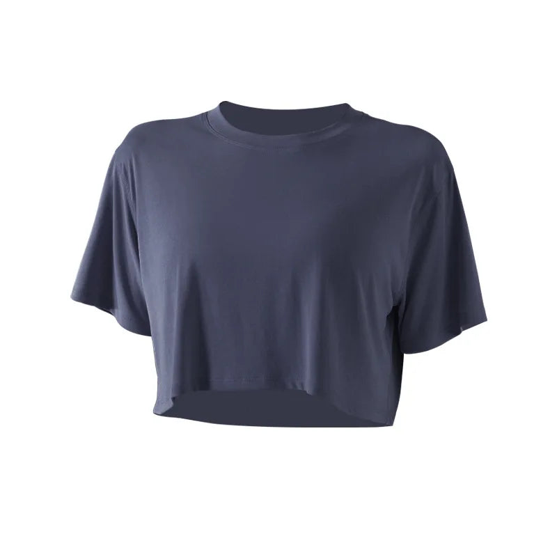 New Women Loose Crop Top Modal Short Sleeve T-Shirt Fitness Workout Activewear Quick Dry Breathable Blouse