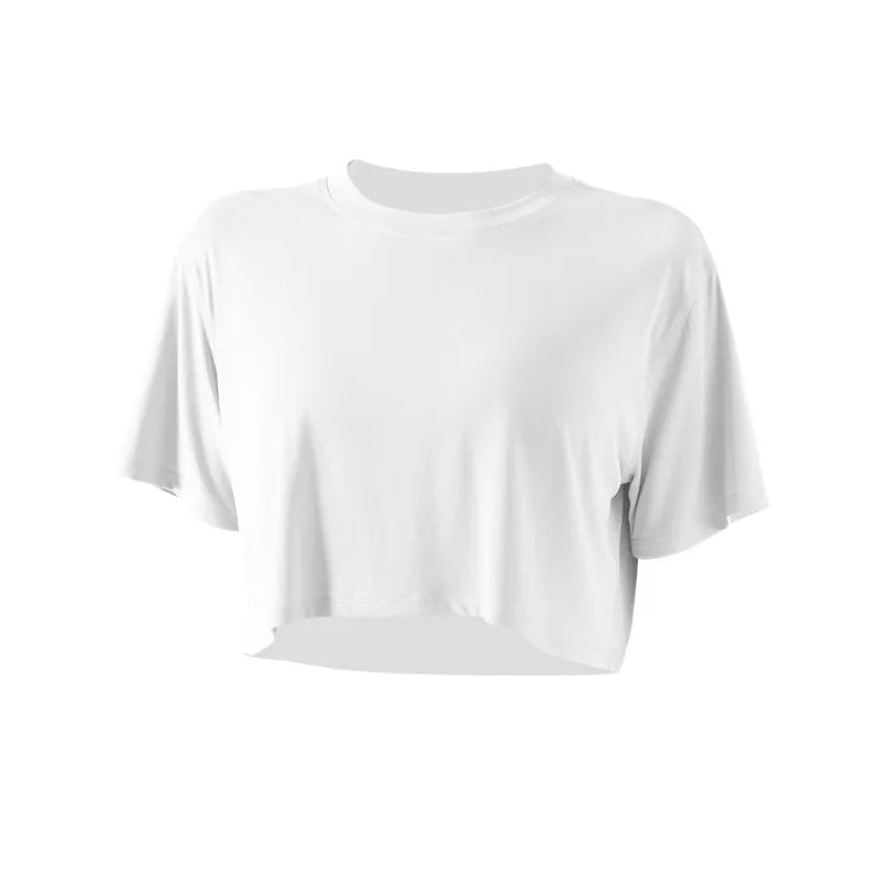 New Women Loose Crop Top Modal Short Sleeve T-Shirt Fitness Workout Activewear Quick Dry Breathable Blouse