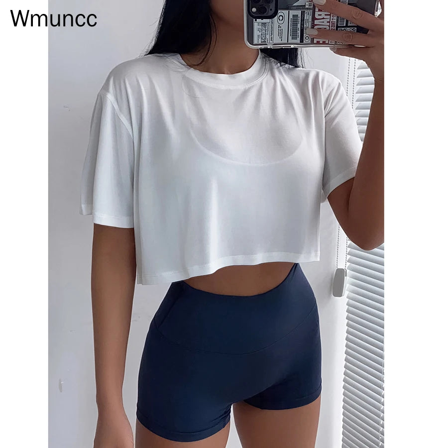 New Women Loose Crop Top Modal Short Sleeve T-Shirt Fitness Workout Activewear Quick Dry Breathable Blouse
