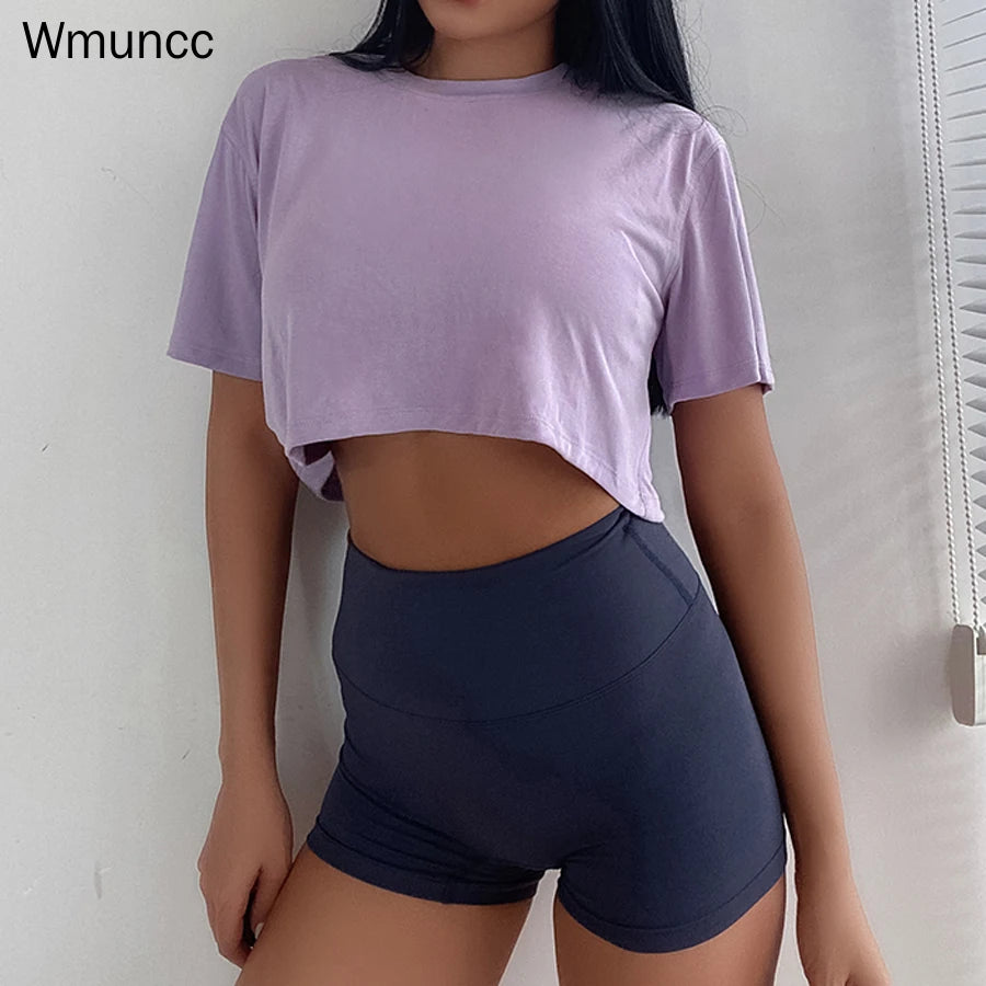 New Women Loose Crop Top Modal Short Sleeve T-Shirt Fitness Workout Activewear Quick Dry Breathable Blouse