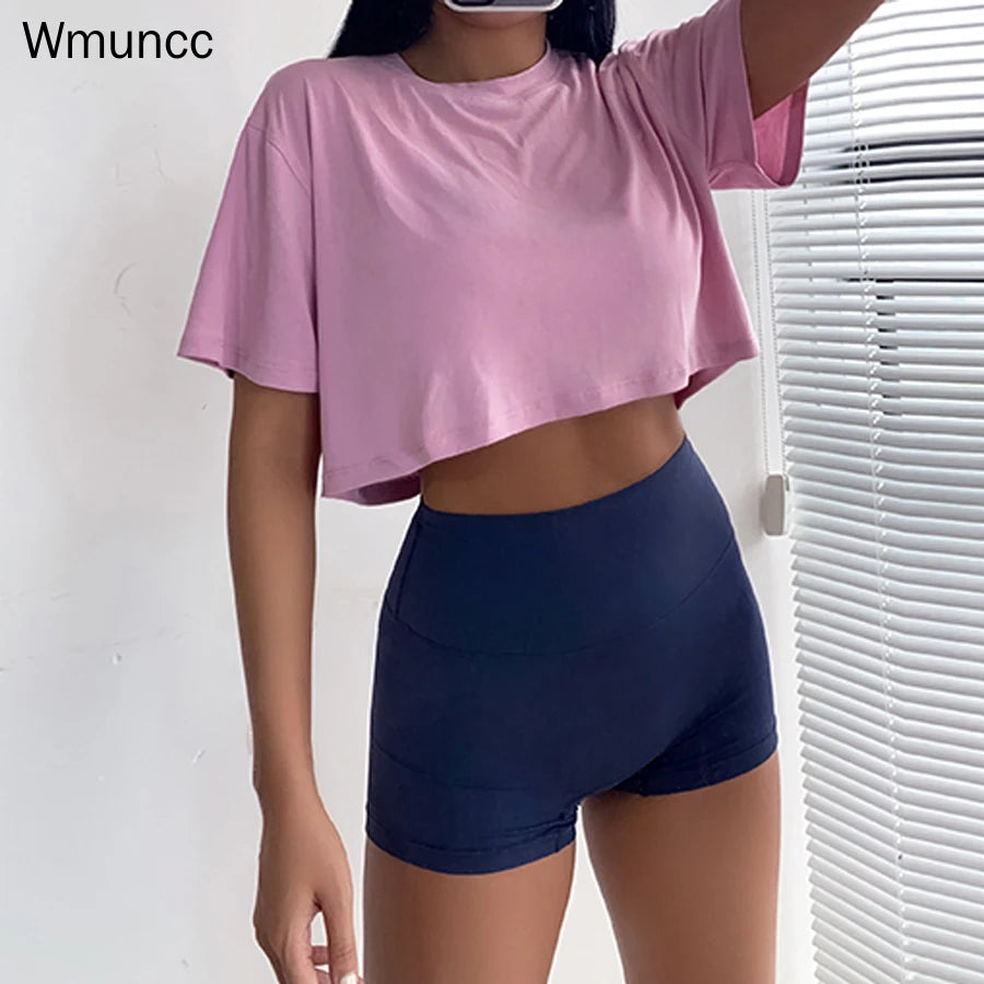 New Women Loose Crop Top Modal Short Sleeve T-Shirt Fitness Workout Activewear Quick Dry Breathable Blouse