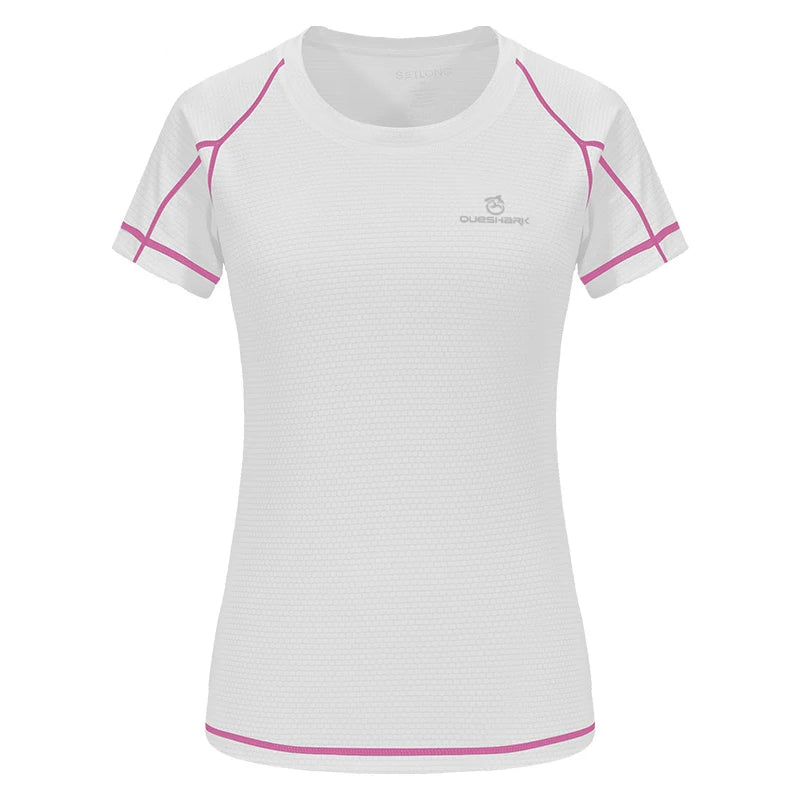 QUESHARK Women Quick Dry Short Sleeve Sports Running T Shirt Breathable Slim Tops Yoga T-shirts Tees Fitness Gym Workout Shirts