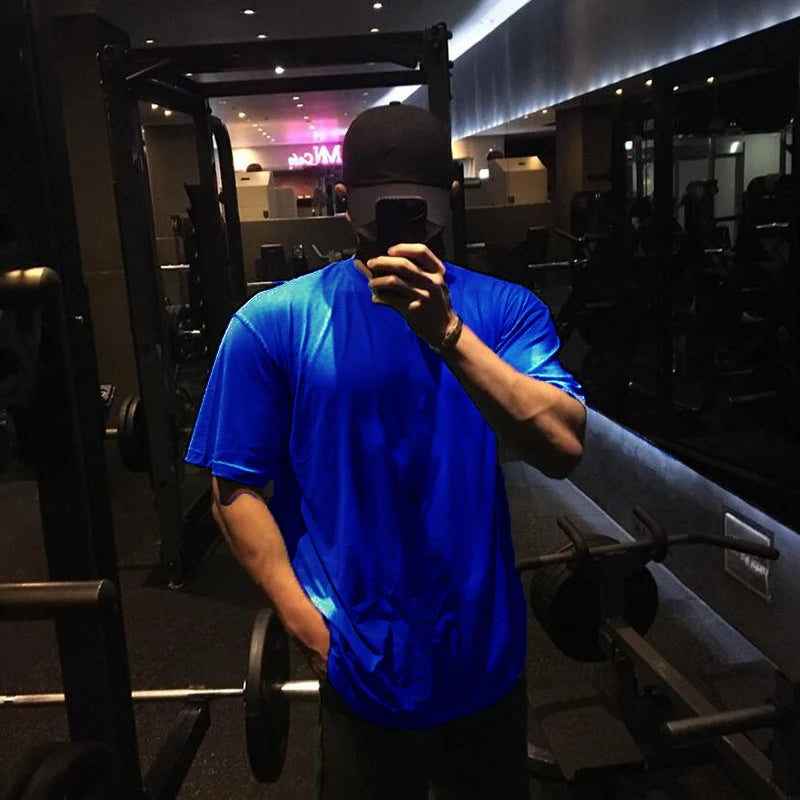 Plain Gym Clothing Fitness Mens Oversized T Shirt Outdoor Hip Hop Streetwear Loose Half Sleeve T-shirt Bodybuilding Tee Shirt