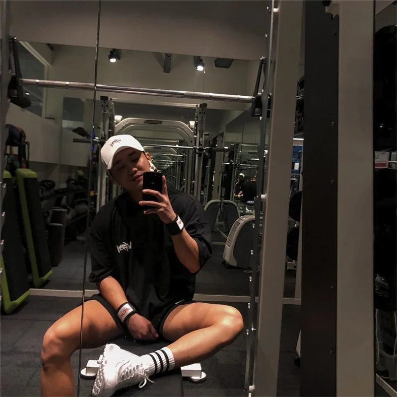 Round Collar sports T Shirt Oversize Cotton Summer Tee Training running shirt Man Streetwear Half Sleeve men T-shirt