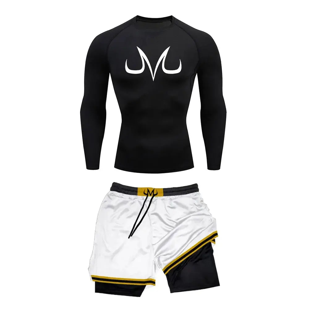 Men's Running Tracksuit Anime Print Training Fitness Sportswear Set Compression Leggings Sport Gym Performance Shorts Rash Guard