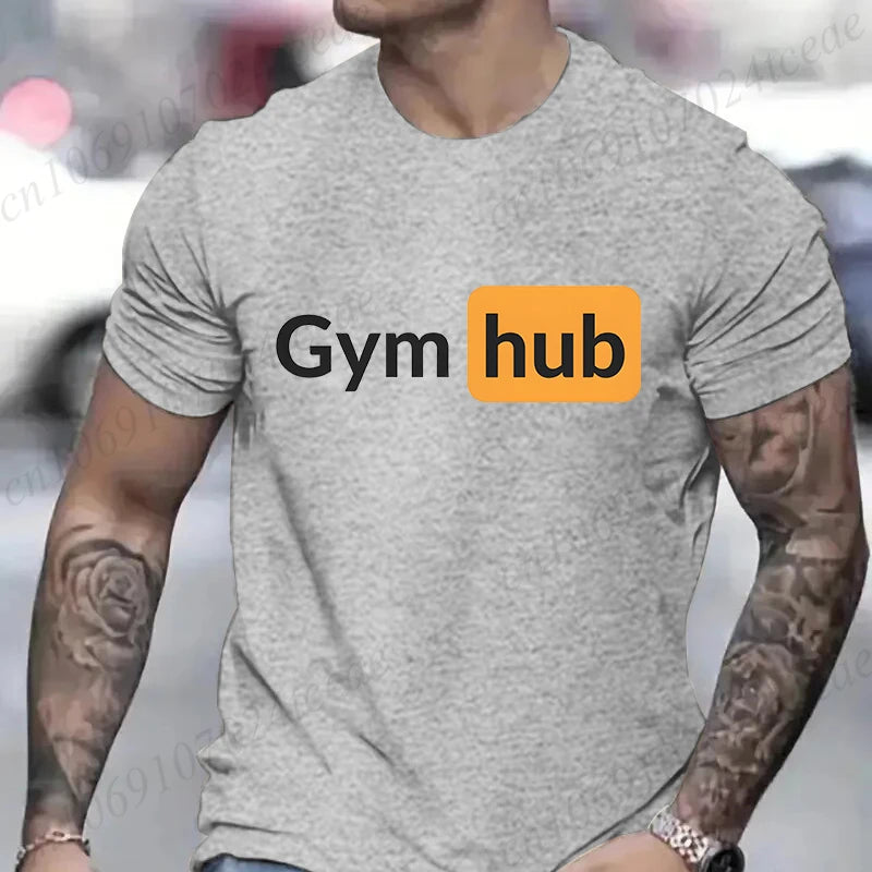 Gym Hub Print Men's T-Shirt Oversize Funny Graphic Tees for Men Summer Tops T Shirt for Men Clothing Fashion T Shirt Casual Tee