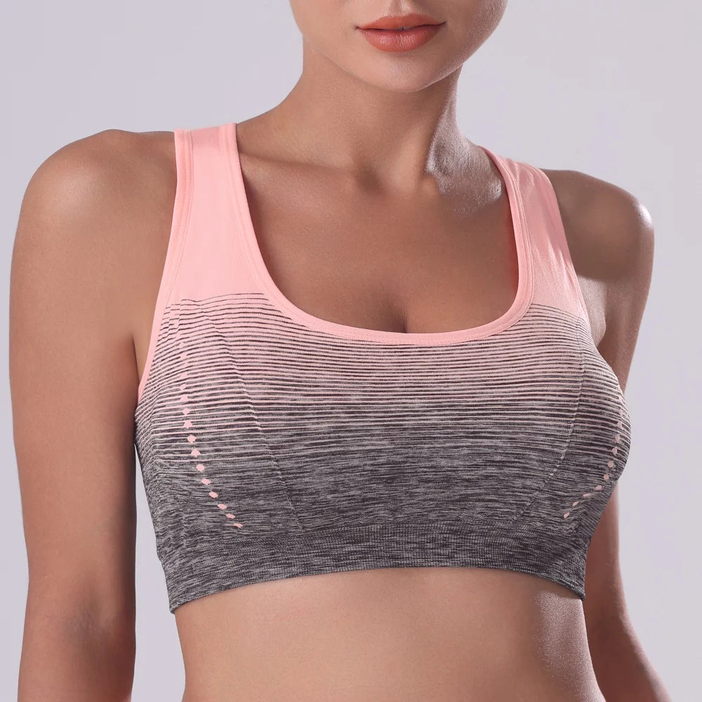 2110 Women's Soft Gradient Medium Support Yoga Sports Bra with Removable Cups