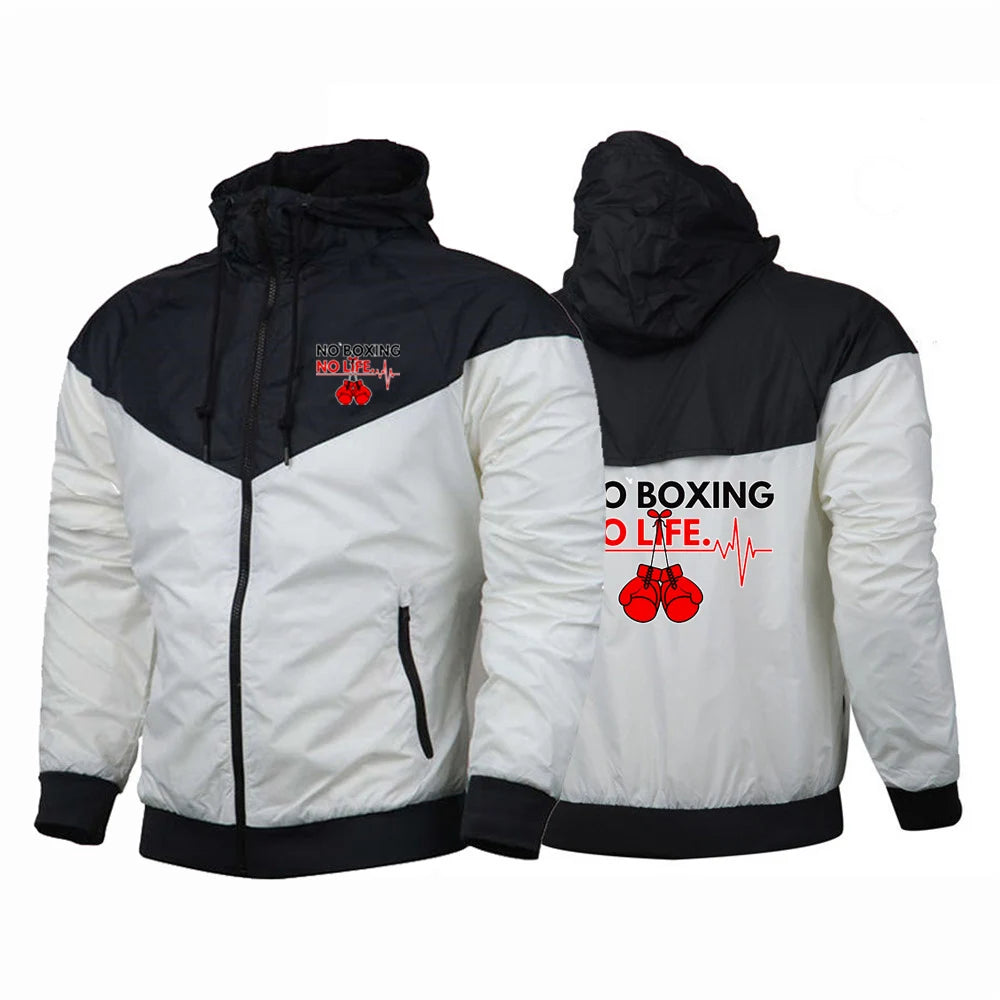 No Boxing No Life Gym Men's Spring and Autumn Thin Windproof Casual Hooded Color Matching Fashion Printing Windbreaker Coat