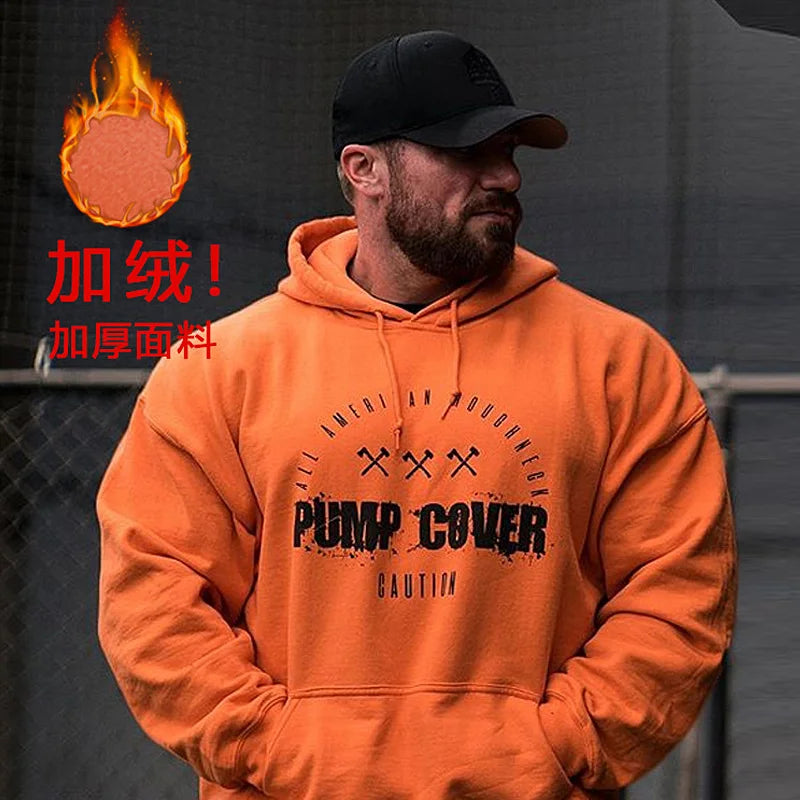 Autumn And Winter Men's PUMP COVER Gym Wool Pullovers Fitness Sweatshirts Men Fleece Hoodies Stringer Bodybuilding Fitness Casual Coat