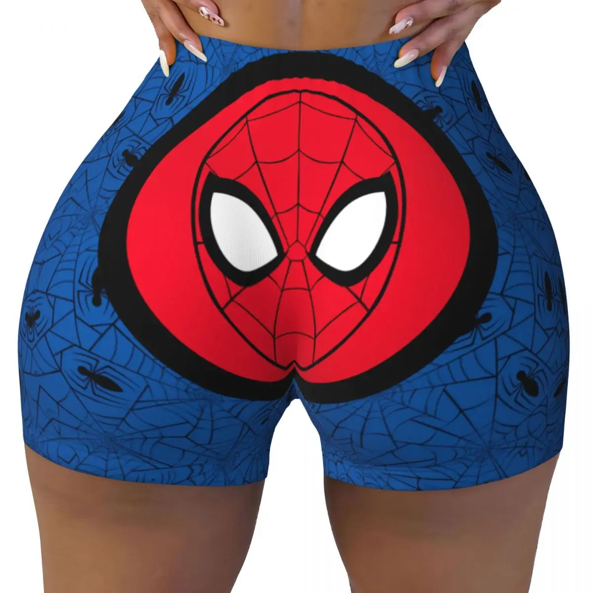 Women Spiderman Cartoon Superhero Workout Yoga Shorts Gym Athletic Biker Running Shorts
