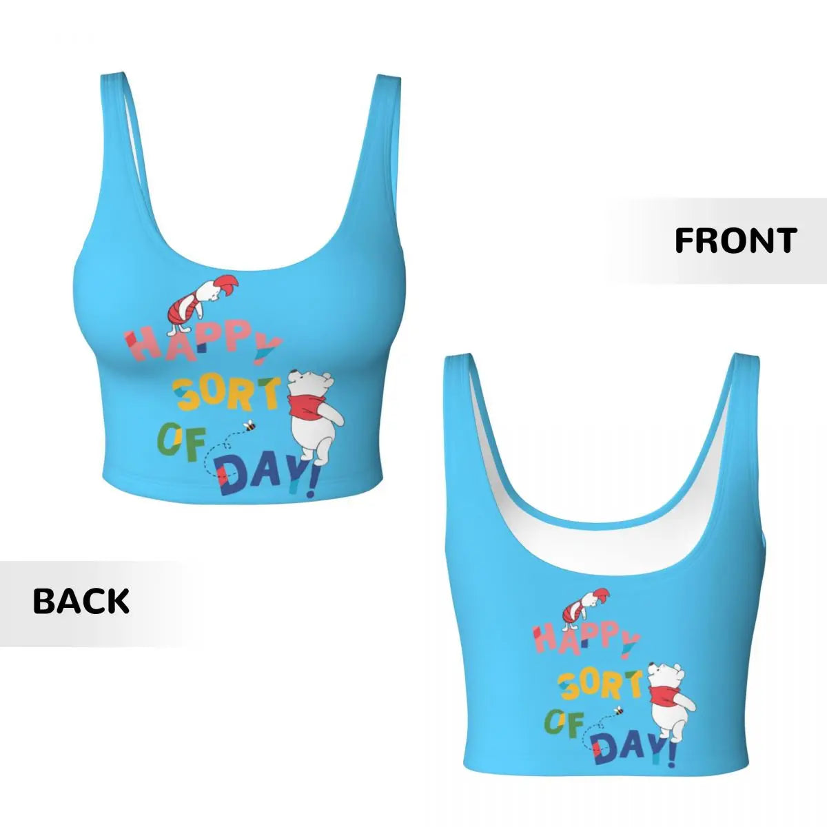Custom High Impact Pooh And Piglet Happy Sort Of Day! Sports Bra for Women Gym Workout Yoga Crop Top