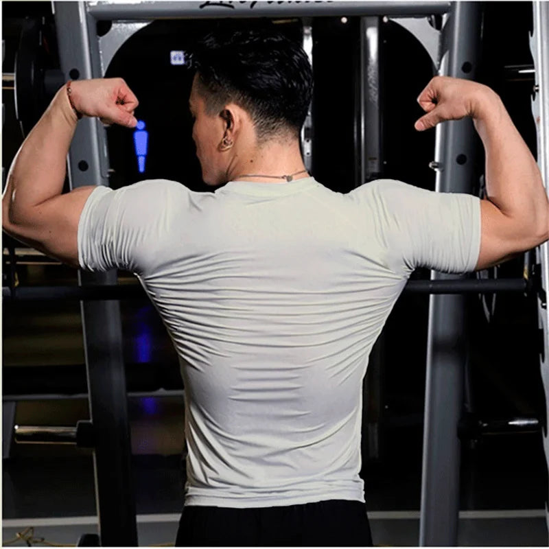 Men Training Gym T Shirt Compression Fitness Shirts Quick Dry Sport Running Shirt Short Sleeve Soccer Top Bodybuilding T-Shirts