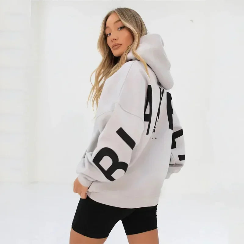 Retro Printed Loose Fitting Women Pullover Sweater Women Super Large Hooded Sweatshirt Long Sleeved Y2K Top