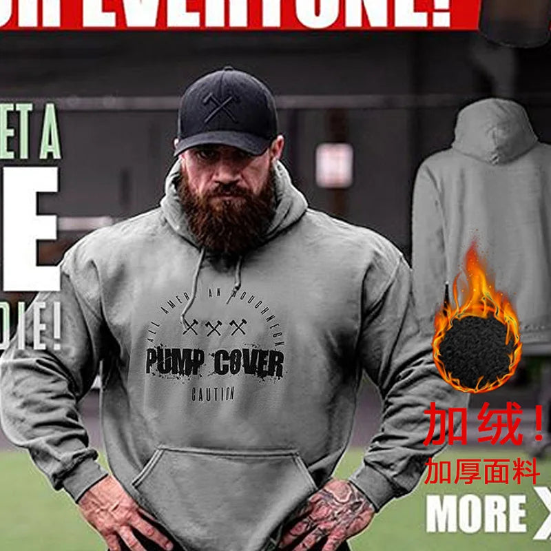 Autumn And Winter Men's PUMP COVER Gym Wool Pullovers Fitness Sweatshirts Men Fleece Hoodies Stringer Bodybuilding Fitness Casual Coat