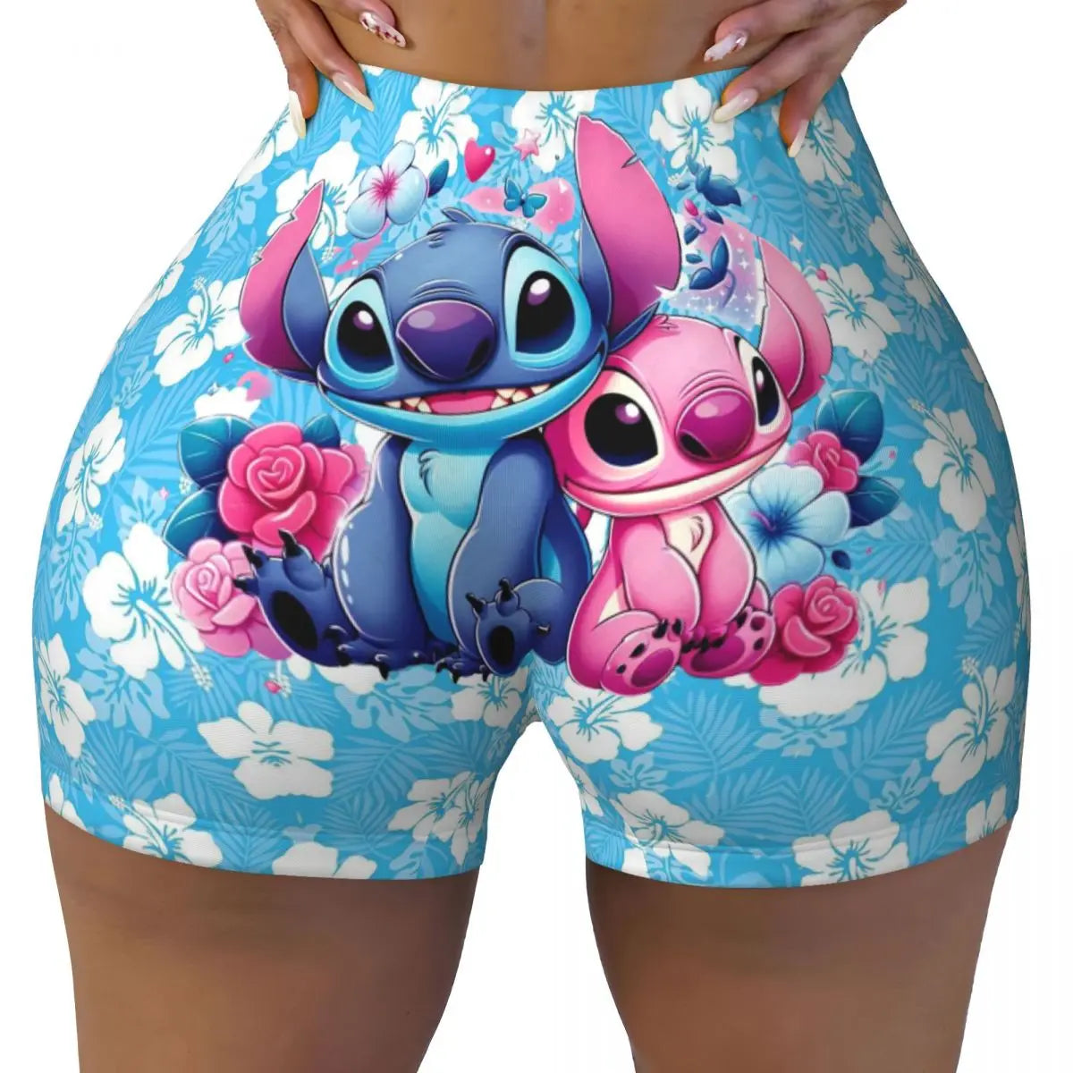 Women Lilo And Stitch Pattern Kawaii Workout Yoga Shorts Gym Athletic Running Volleyball Shorts