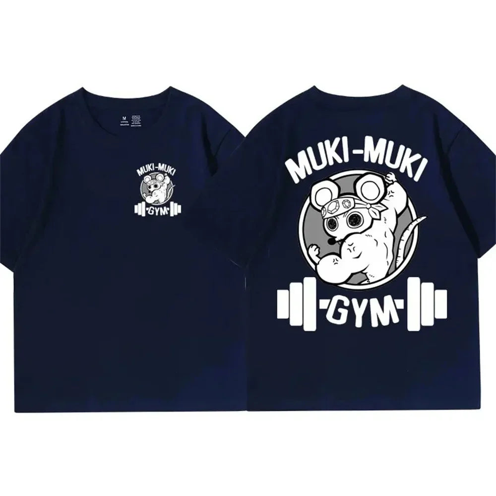 Men's T-Shirt Muki- Muki Mice Gym Printed T-shirt Cotton Sports Leisure Short Sleeve Fitness Workout Shirt Oversized Tee Shirt Men Clothes