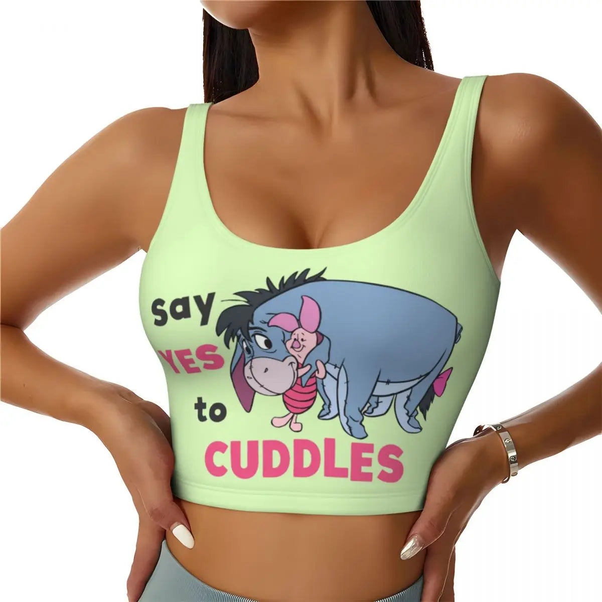 Custom High Impact Pooh And Piglet Happy Sort Of Day! Sports Bra for Women Gym Workout Yoga Crop Top