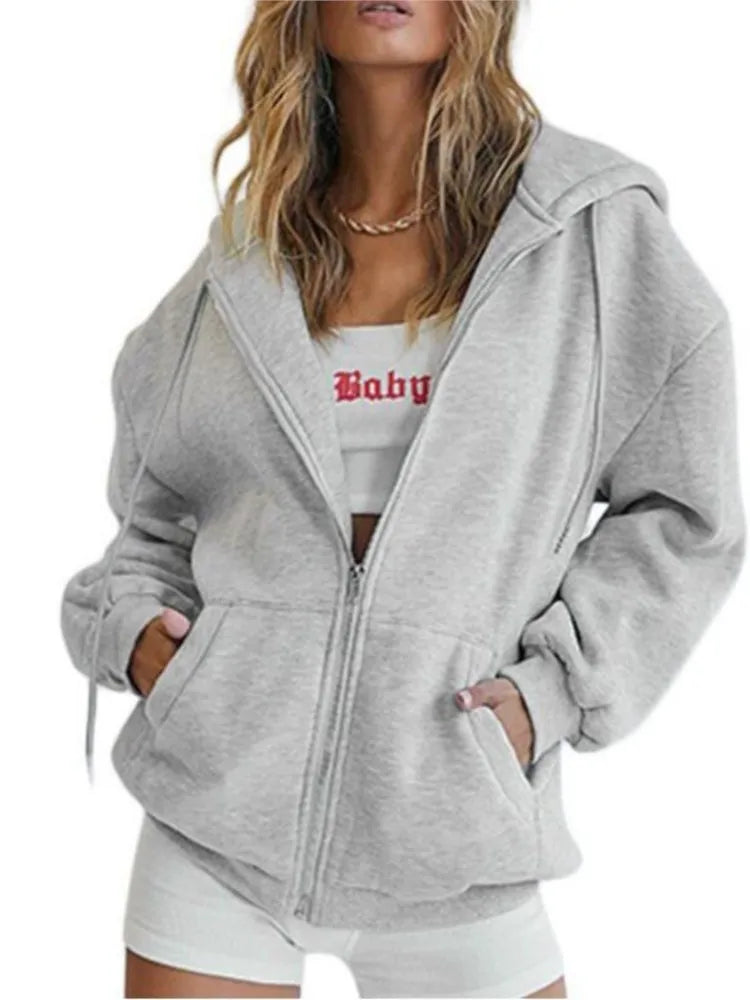Autumn Winter Zipper Cardigan Hooded Sweatshirt Women Sporty Style Splice Double Pocket Hoodie Female Casual Warm Top Sportswear