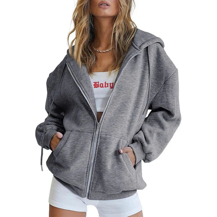Autumn Winter Zipper Cardigan Hooded Sweatshirt Women Sporty Style Splice Double Pocket Hoodie Female Casual Warm Top Sportswear
