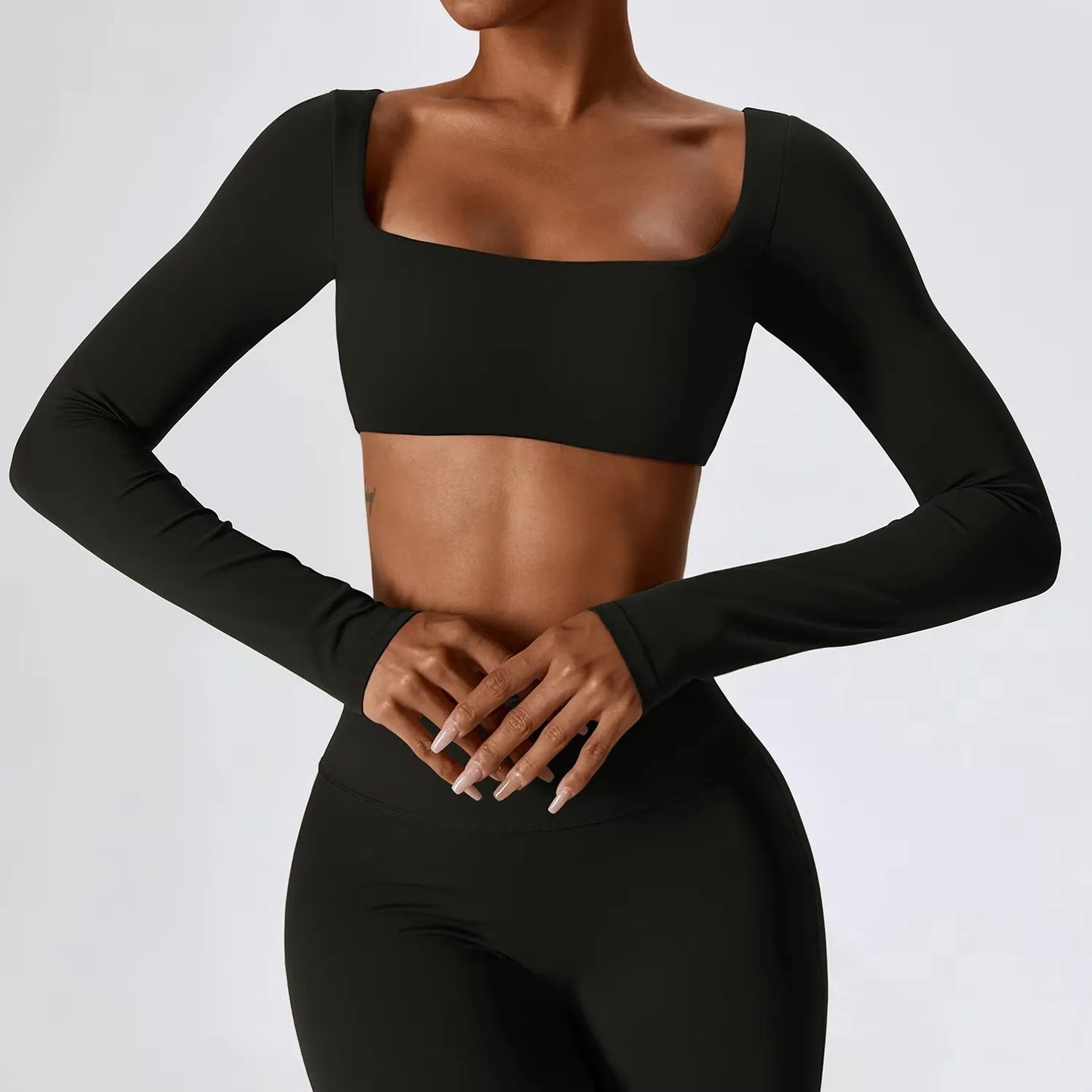 Gym Sport Wear Women Crop Tops Yoga T-shirts Solid Sports Top Long Sleeve Running Shirts Sexy Exposed Navel Quick Dry Fitness