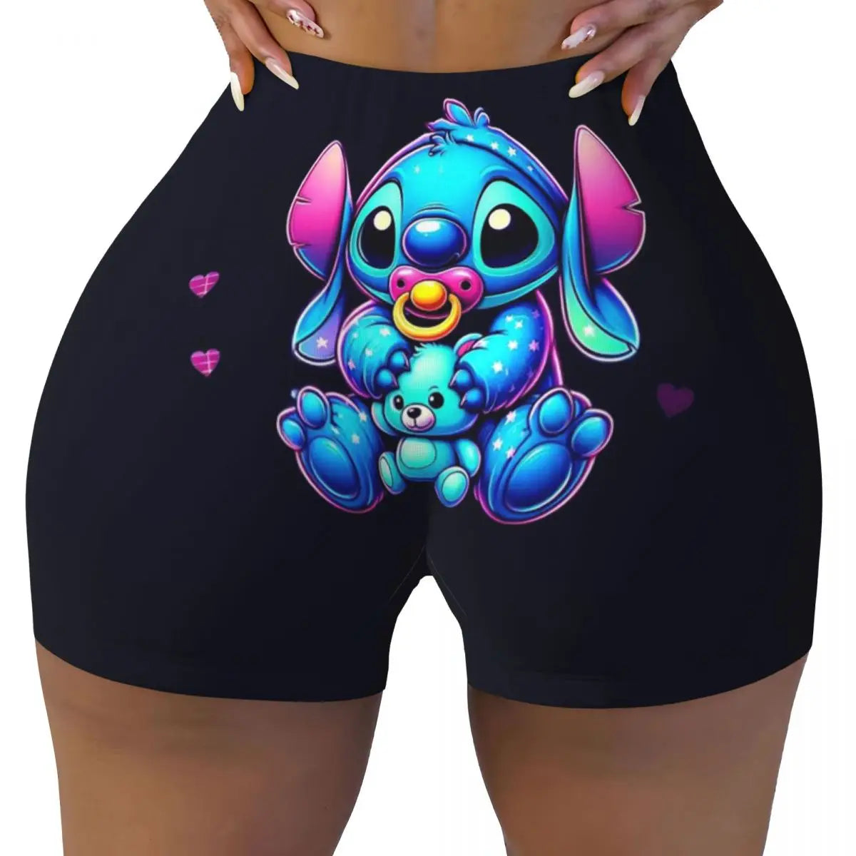 Women Lilo And Stitch Pattern Kawaii Workout Yoga Shorts Gym Athletic Running Volleyball Shorts