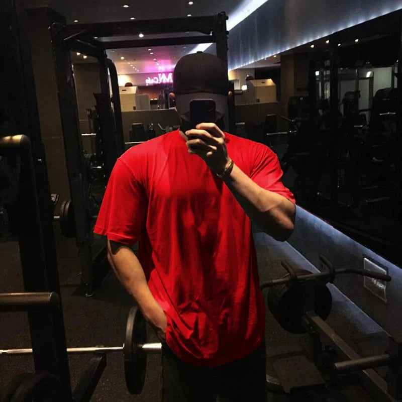 Plain Gym Clothing Fitness Mens Oversized T Shirt Outdoor Hip Hop Streetwear Loose Half Sleeve T-shirt Bodybuilding Tee Shirt