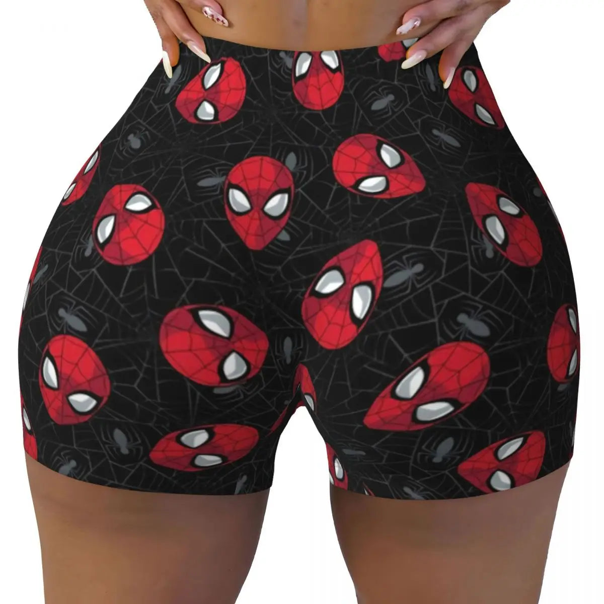 Women Spiderman Cartoon Superhero Workout Yoga Shorts Gym Athletic Biker Running Shorts