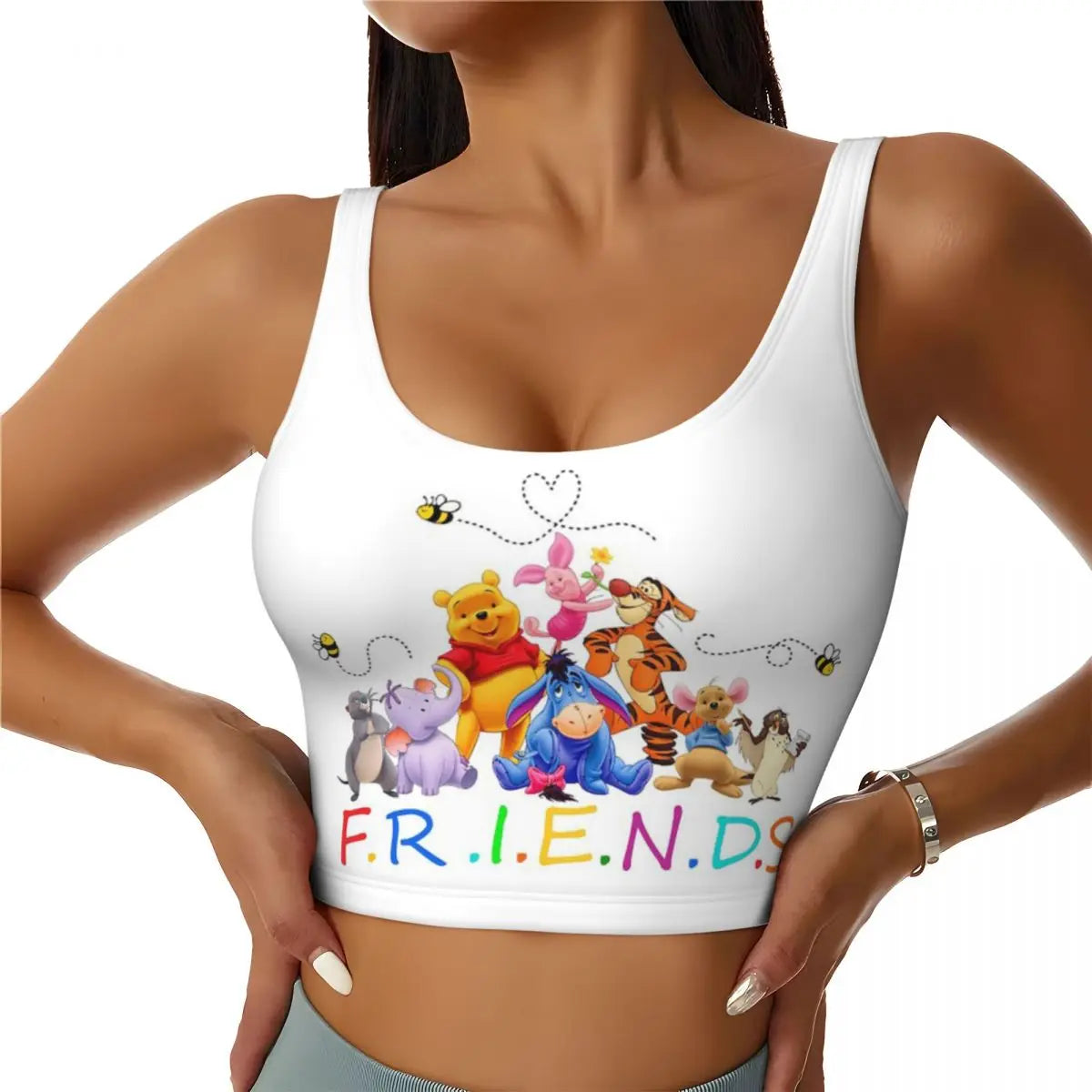 Custom High Impact Pooh And Piglet Happy Sort Of Day! Sports Bra for Women Gym Workout Yoga Crop Top