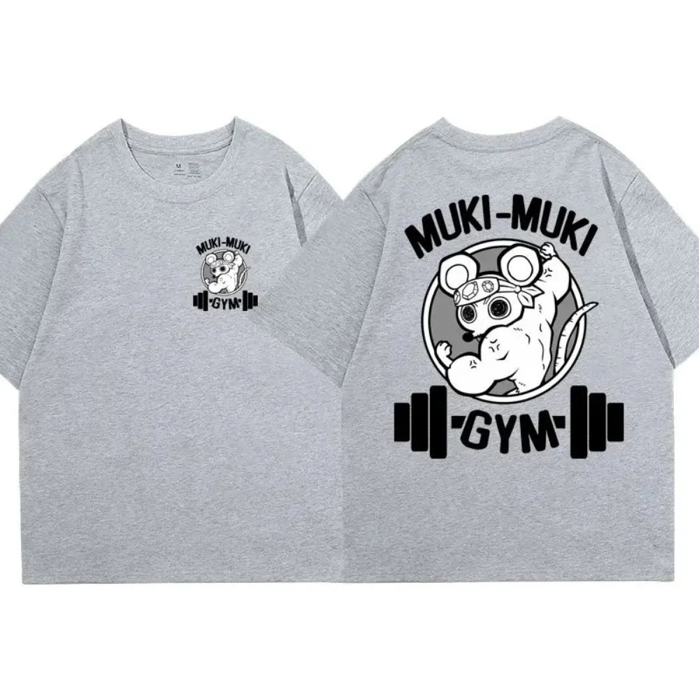 Men's T-Shirt Muki- Muki Mice Gym Printed T-shirt Cotton Sports Leisure Short Sleeve Fitness Workout Shirt Oversized Tee Shirt Men Clothes