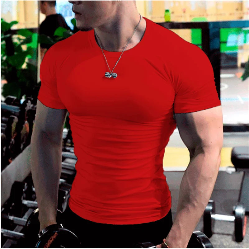Men Training Gym T Shirt Compression Fitness Shirts Quick Dry Sport Running Shirt Short Sleeve Soccer Top Bodybuilding T-Shirts