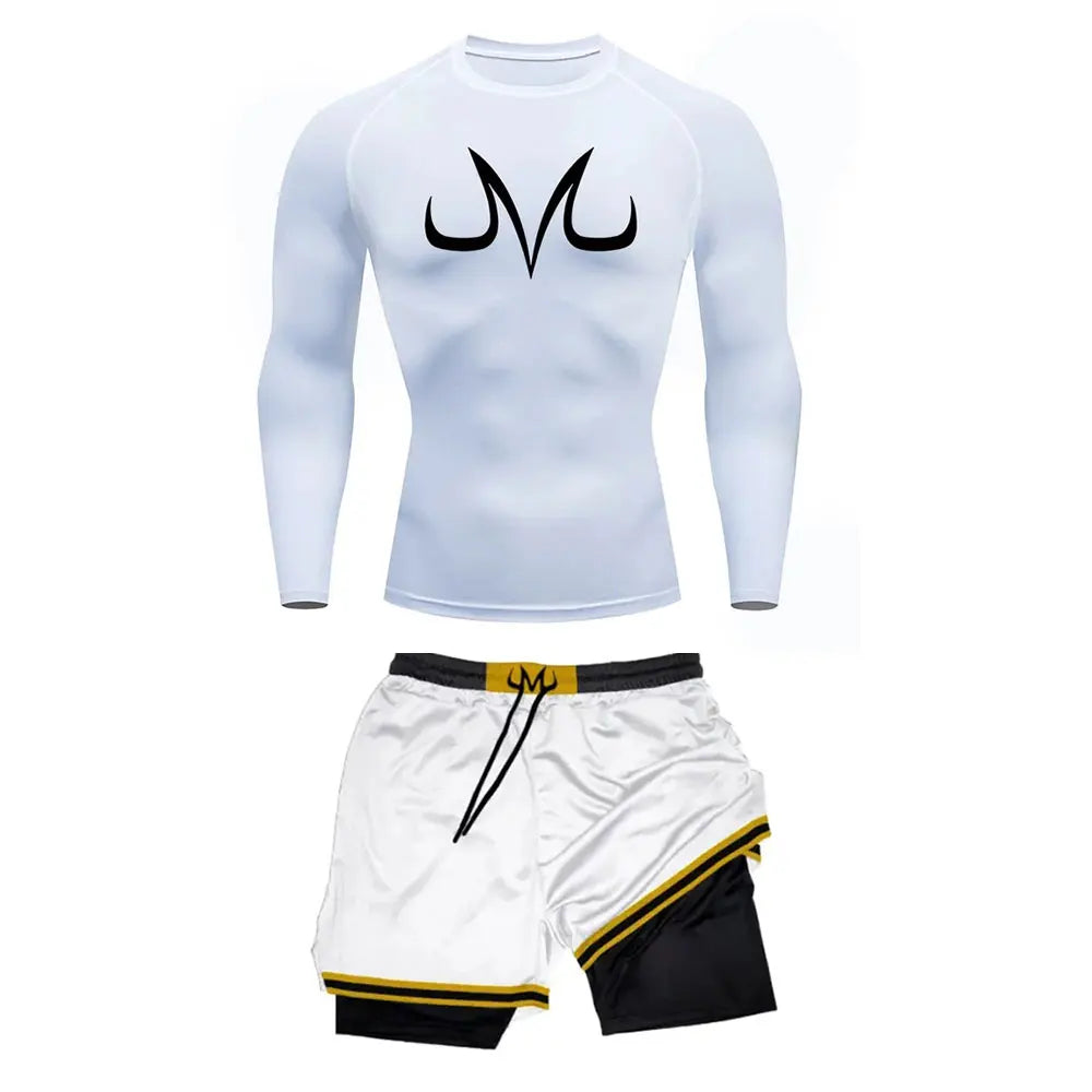 Men's Running Tracksuit Anime Print Training Fitness Sportswear Set Compression Leggings Sport Gym Performance Shorts Rash Guard
