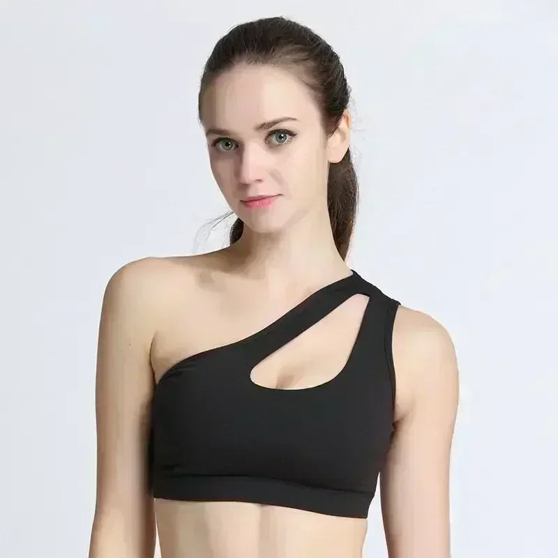Sexy One Shoulder Yoga Bras Women Sports Top Crop Athletic Vest Push Up Underwear BH Sports Bra Sportswear Wire Free Gym Shirts
