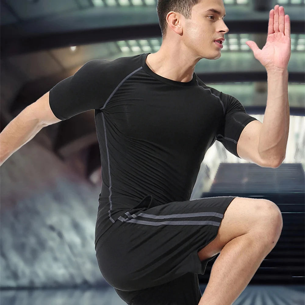 Spring and Summer New Fitness Long-sleeved Men's Quick-drying Milk Silk Body Shaping Sports Training Thin Solid Color M-3XL