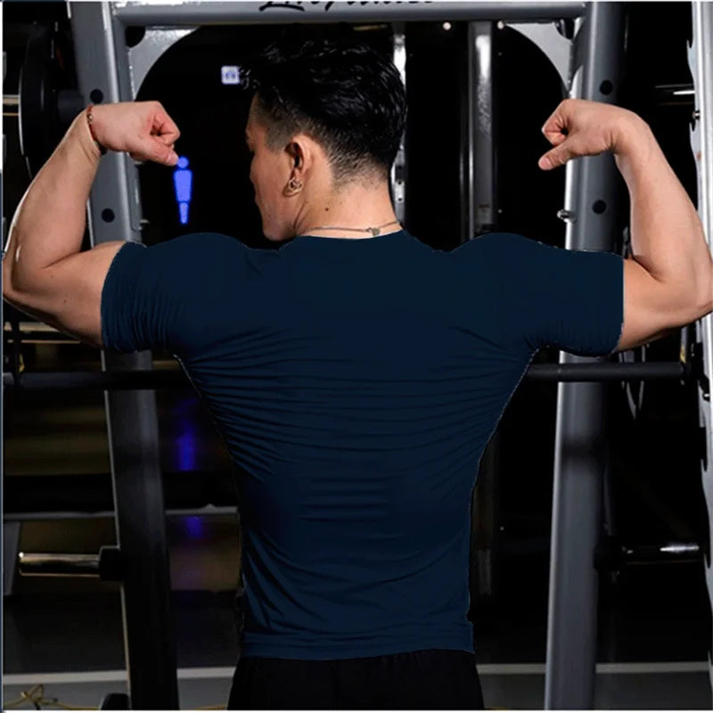 Men Training Gym T Shirt Compression Fitness Shirts Quick Dry Sport Running Shirt Short Sleeve Soccer Top Bodybuilding T-Shirts