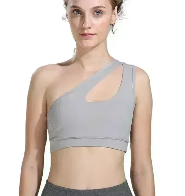Sexy One Shoulder Yoga Bras Women Sports Top Crop Athletic Vest Push Up Underwear BH Sports Bra Sportswear Wire Free Gym Shirts