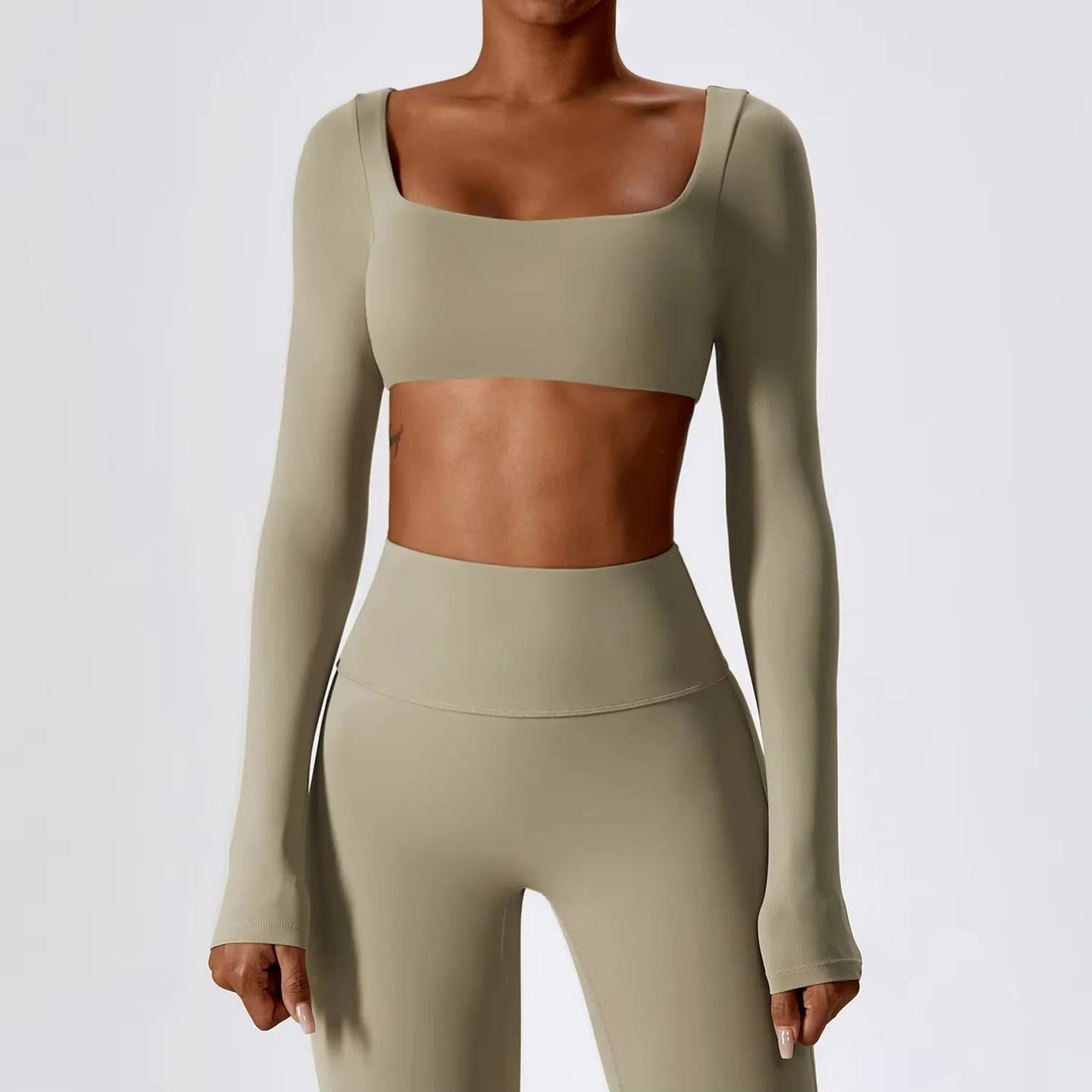 Gym Sport Wear Women Crop Tops Yoga T-shirts Solid Sports Top Long Sleeve Running Shirts Sexy Exposed Navel Quick Dry Fitness