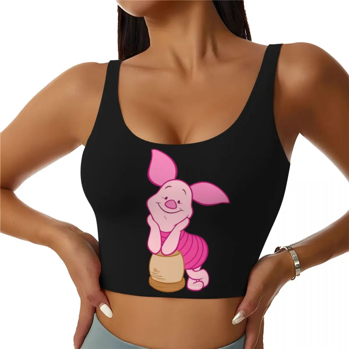 Custom High Impact Pooh And Piglet Happy Sort Of Day! Sports Bra for Women Gym Workout Yoga Crop Top