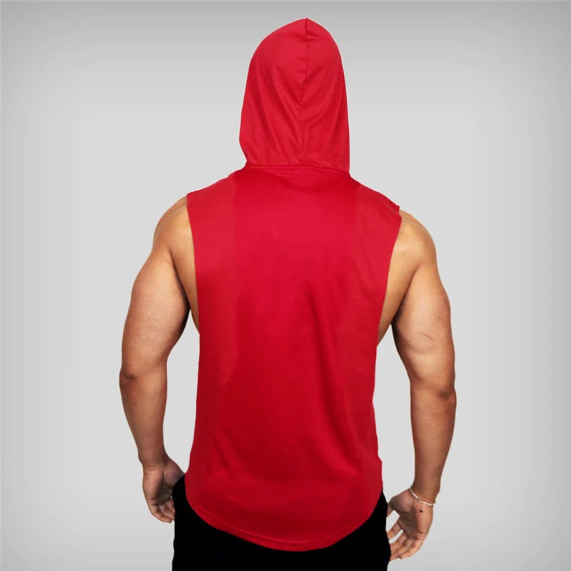 Mens Bodybuilding "no pain, no gain" Sleeveless Hooded Shirts Summer Breathable Loose Cotton Hip Hop Tank Tops Gym Workout Fitness Muscle Hoodie