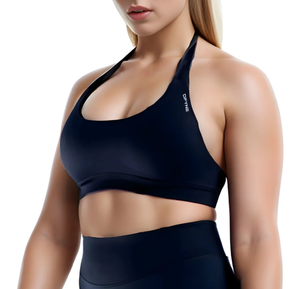 Impact Sports Bra Women Yoga Seamless Halter Bra Open Back Top Bras Medium Support Gym Crop Top Padded Sportswear