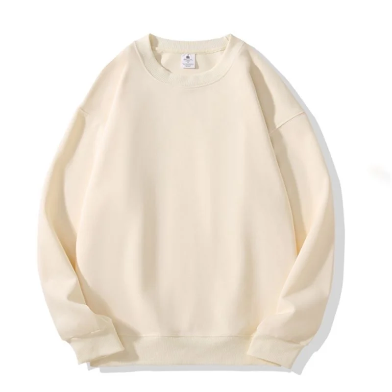 American Round Neck Hatless Sweatshirt for Men Spring Autumn Style Versatile Simple Solid Color Loose Inner Top Trendy