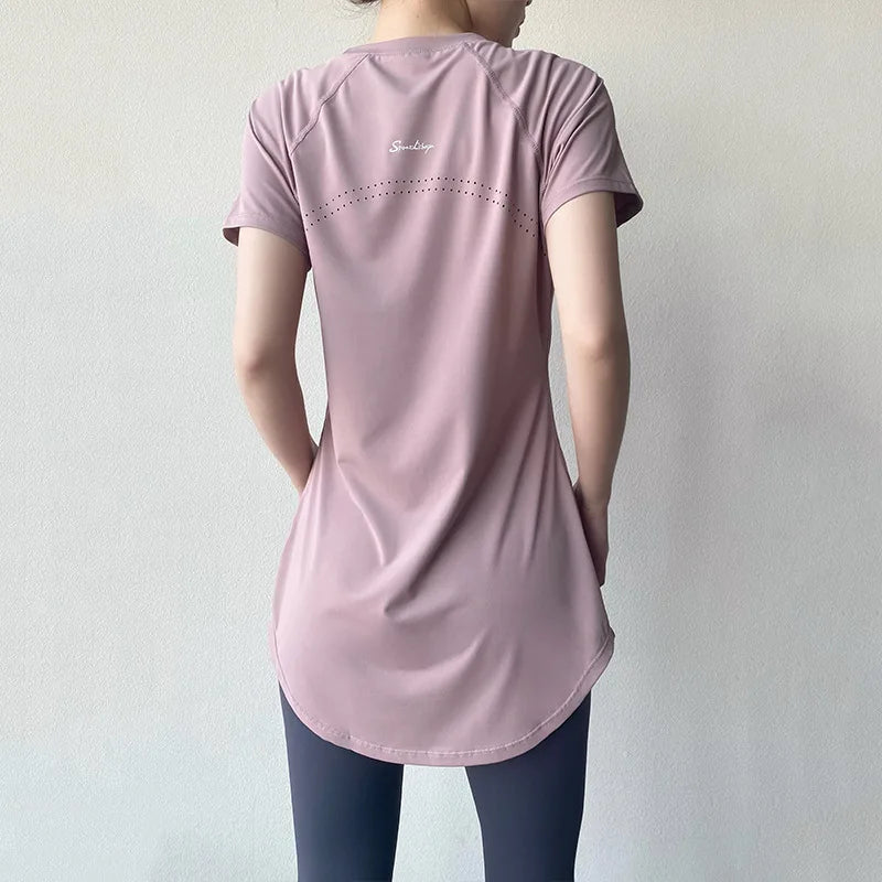 Sportswear Woman Gym Yoga Clothes Women T-Shirt Short Sleeve Quick Dry Fitness Top Breathable Slim Butt Cover Running Shirt