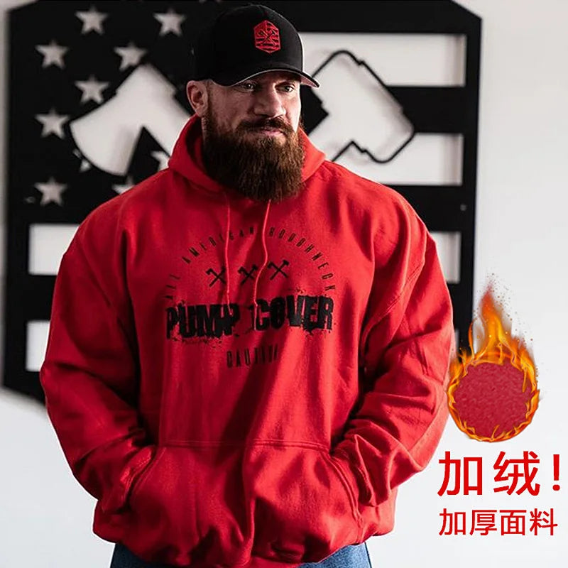 Autumn And Winter Men's PUMP COVER Gym Wool Pullovers Fitness Sweatshirts Men Fleece Hoodies Stringer Bodybuilding Fitness Casual Coat