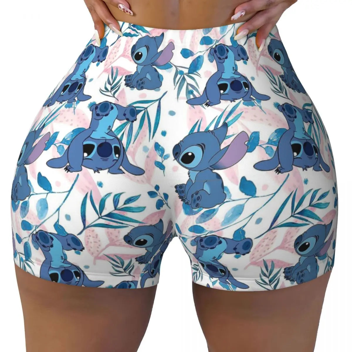 Women Lilo And Stitch Pattern Kawaii Workout Yoga Shorts Gym Athletic Running Volleyball Shorts
