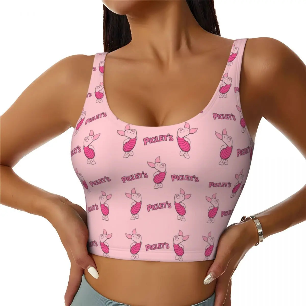 Custom High Impact Pooh And Piglet Happy Sort Of Day! Sports Bra for Women Gym Workout Yoga Crop Top