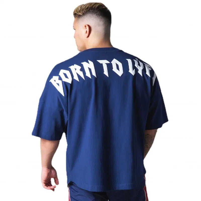 High Quality gyms T shirt Men Bodybuilding print loose T-shirt Workout Fitness Tees Men Clothing cotton Short Sleeve Sports Shirt
