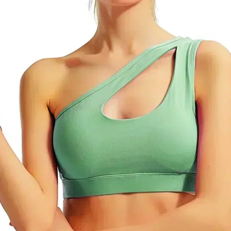 Sexy One Shoulder Yoga Bras Women Sports Top Crop Athletic Vest Push Up Underwear BH Sports Bra Sportswear Wire Free Gym Shirts