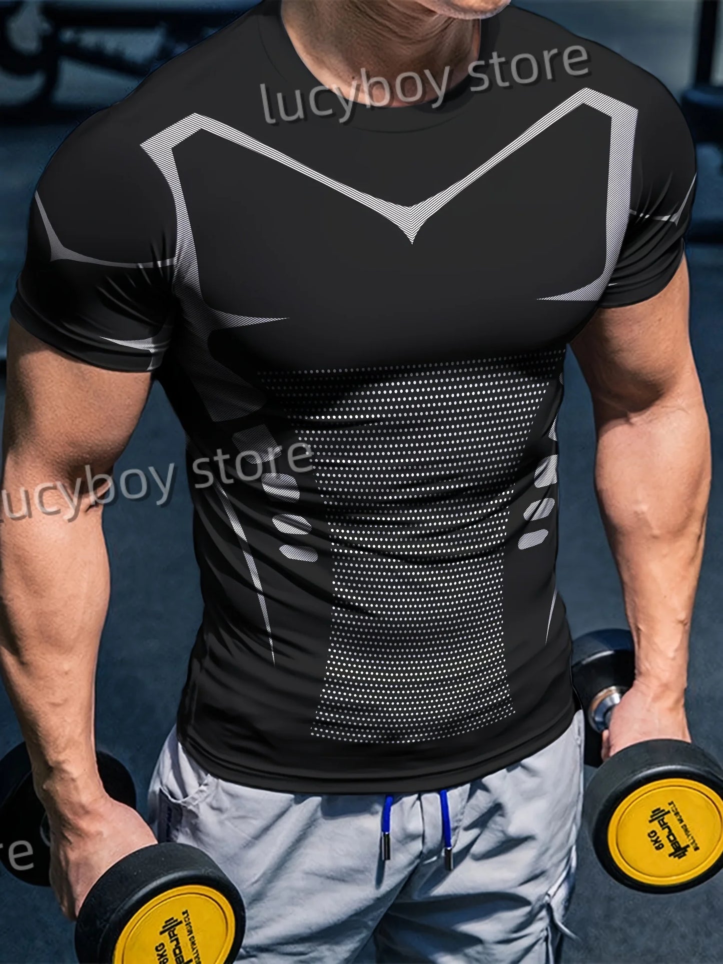 Mens Gym Muscle Training T Shirt Color block Sports Jogging Short Sleeve Tees Quick Drying Running Men