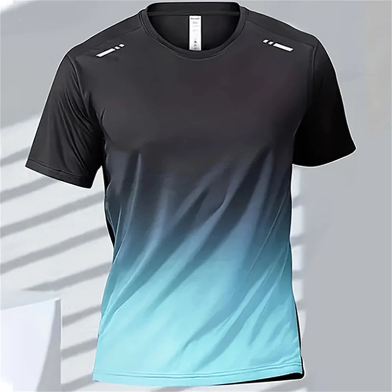 Men's T-shirts Sports Running Quick-drying Tops Gradient Short Sleeve Outdoor Comfortable Breathable
